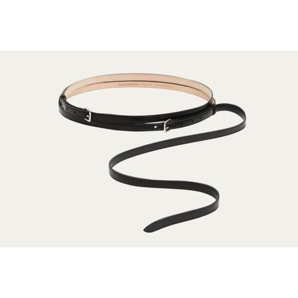 Alexander McQueen Women's Black Thin Long Leather Double Belt Size 75 cm 30"